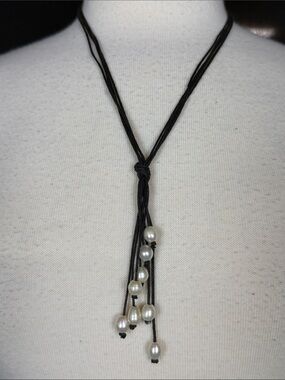 Black Cord Pearl Tassel Necklace - Elegant Women’s Jewelry